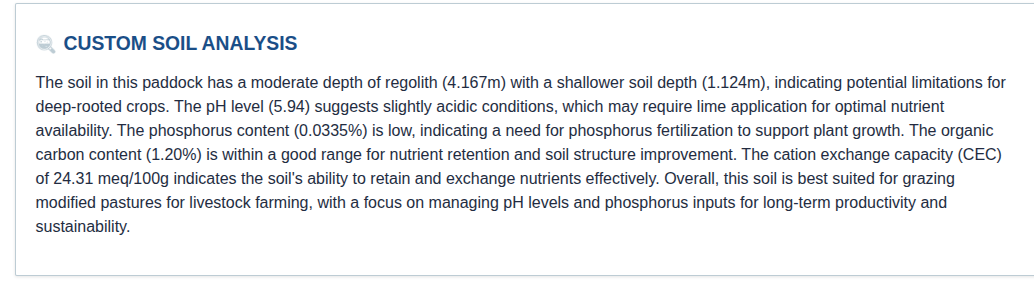 Soil report and interpretation